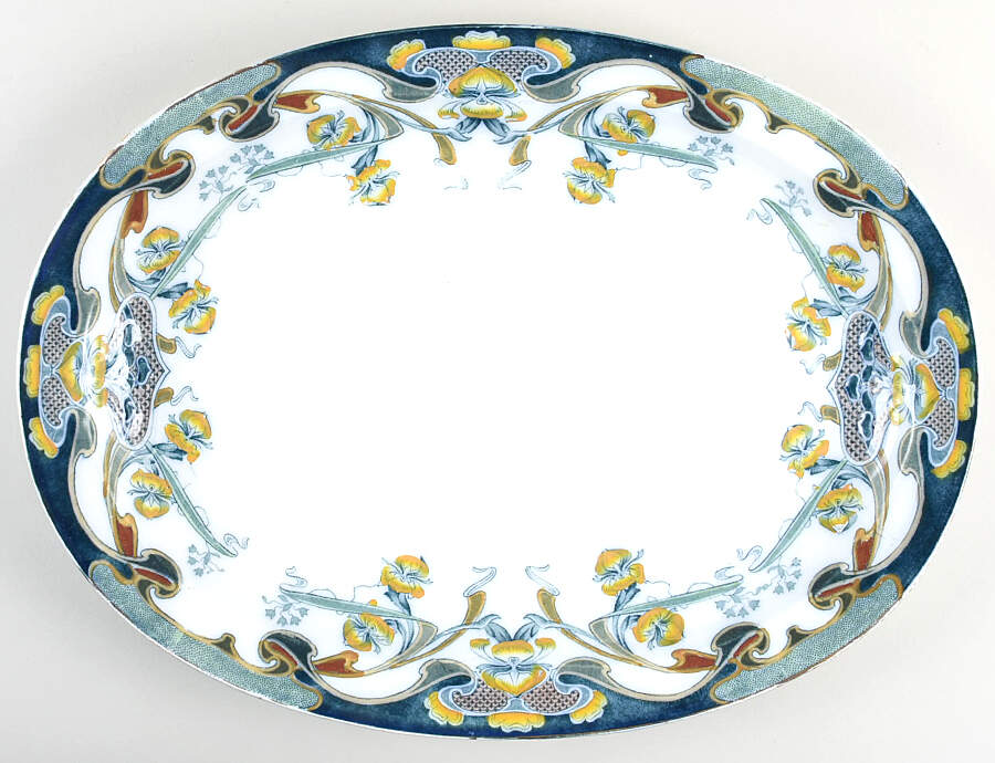 Iris Bluegreen Multicolor 18" Oval Serving Platter by Arthur J Wilkinson-1