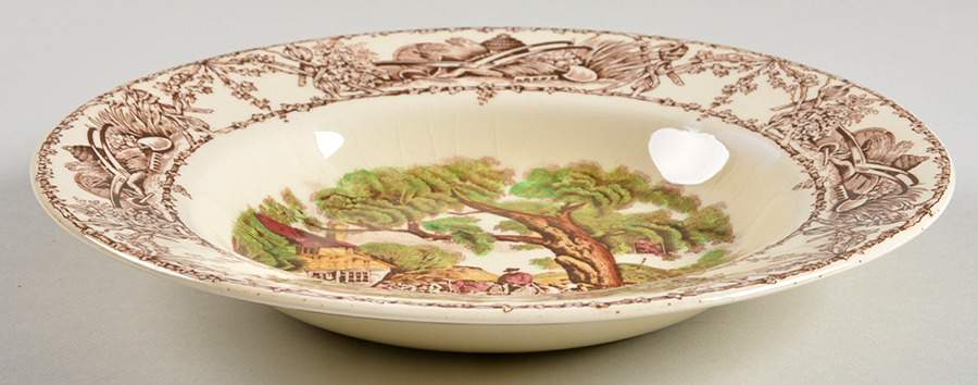 Rural Scenes Brown Multicolor Rim Soup Bowl by Arthur J Wilkinson-1