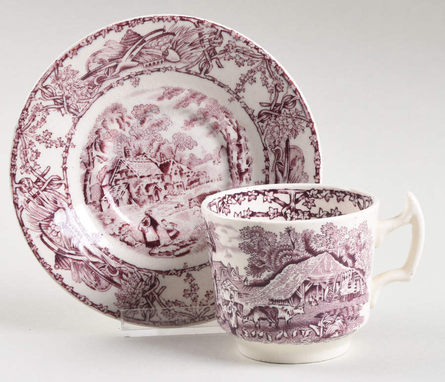 Rural Scenes Purple (Round) Flat Demitasse Cup & Saucer Set by Arthur J Wilkinson-1