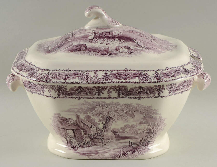 Rural Scenes Purple (Round) Tureen &  Lid by Arthur J Wilkinson-1