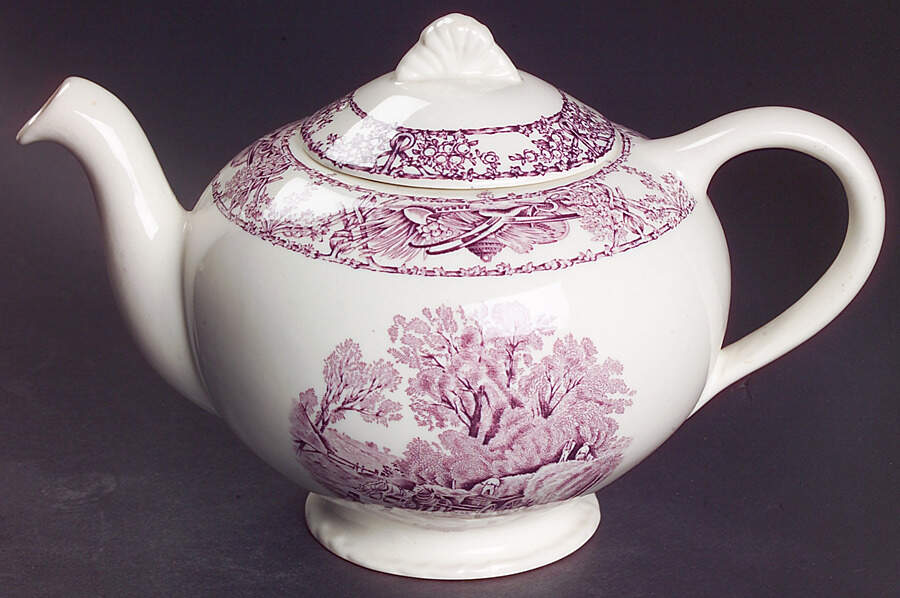 Rural Scenes Purple (Round) Teapot & Lid by Arthur J Wilkinson-1