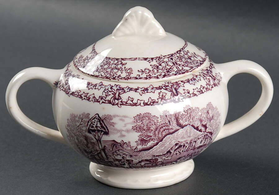 Rural Scenes Purple (Round) Sugar Bowl & Lid by Arthur J Wilkinson-1