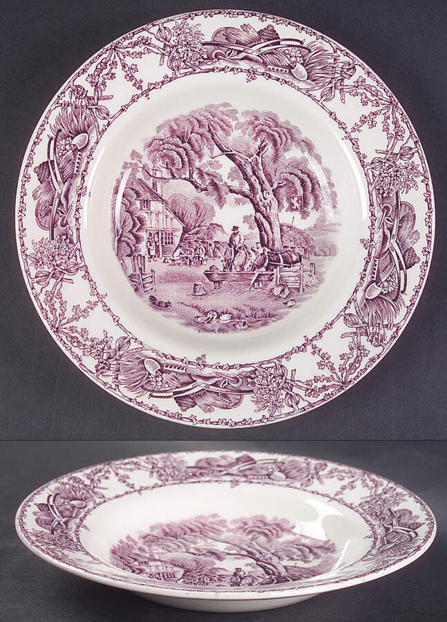Rural Scenes Purple (Round) Rim Soup Bowl by Arthur J Wilkinson-1