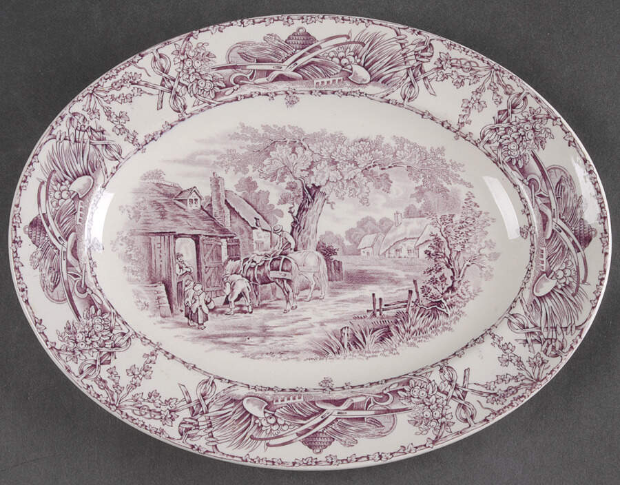 Rural Scenes Purple (Round) 11" Oval Serving Platter by Arthur J Wilkinson-1