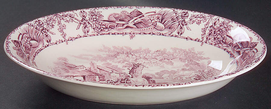 Rural Scenes Purple (Round) 10" Oval Vegetable Bowl by Arthur J Wilkinson-1