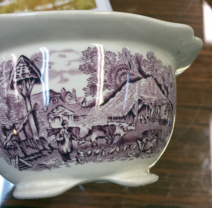 Rural Scenes Purple (Round) Sugar Bowl & Lid by Arthur J Wilkinson-1