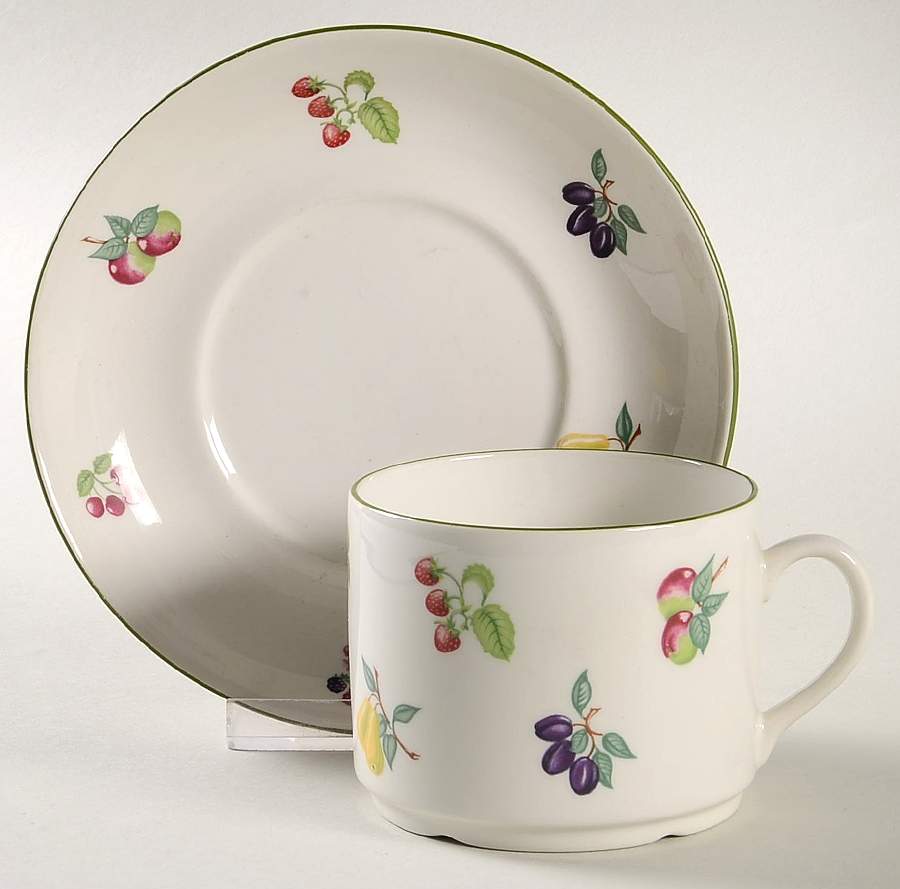 Summer Fruit (Green Trim) Flat Cup & Saucer Set by Wade (England)-1