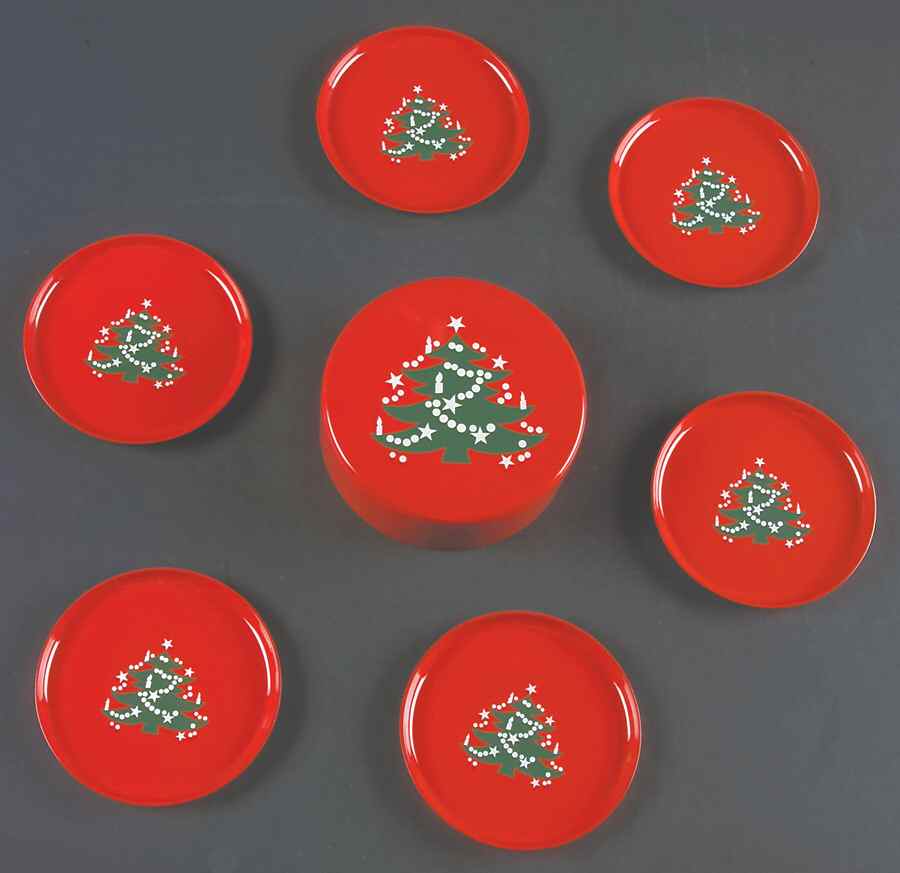 Christmas Tree 8 Pc Plastic Coaster Set (6 Coasters & Round Box) by Waechtersbach-1