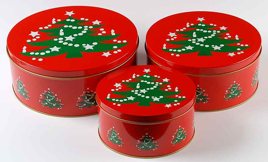 Christmas Tree Tin Cookie Boxes & Lid - Set of 3 (Large, Medium, & Small) by Waechtersbach-1