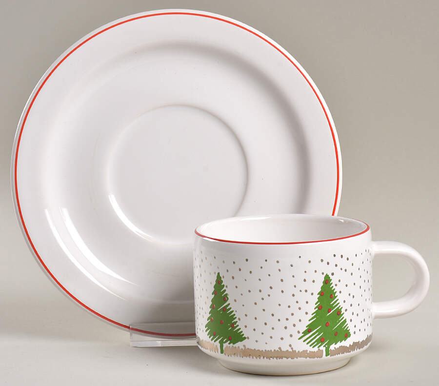 White Christmas Flat Cup & Saucer Set by Waechtersbach-1