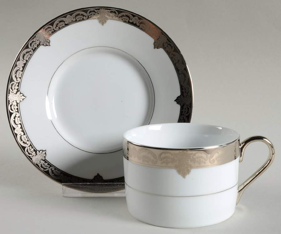 Grande Baroque Platinum Flat Cup & Saucer Set by Wallace Heritage (Japan)-1