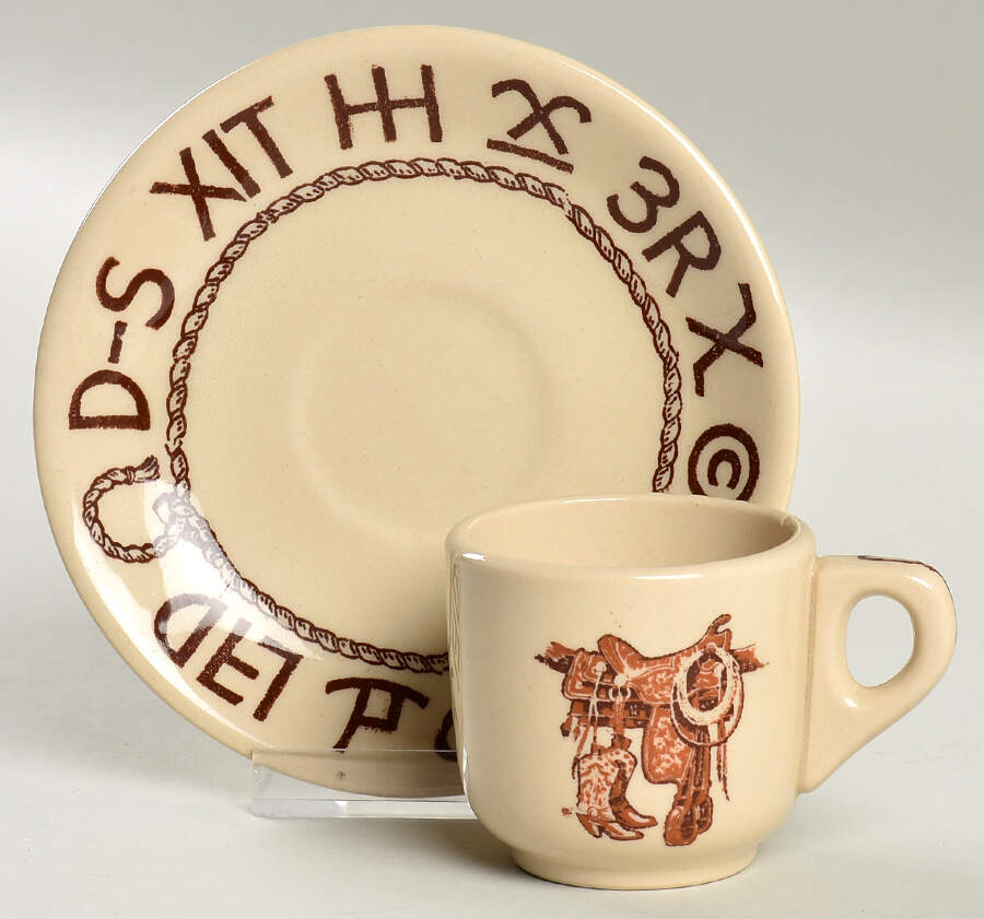 Boots & Saddle Flat Demitasse Cup & Saucer Set by Wallace (American)-1
