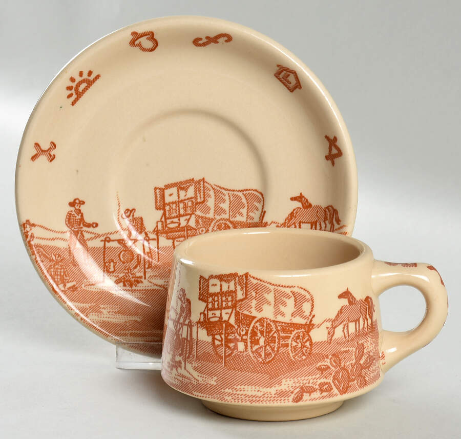 Chuck Wagon Footed Cup & Saucer Set by Wallace (American)-1