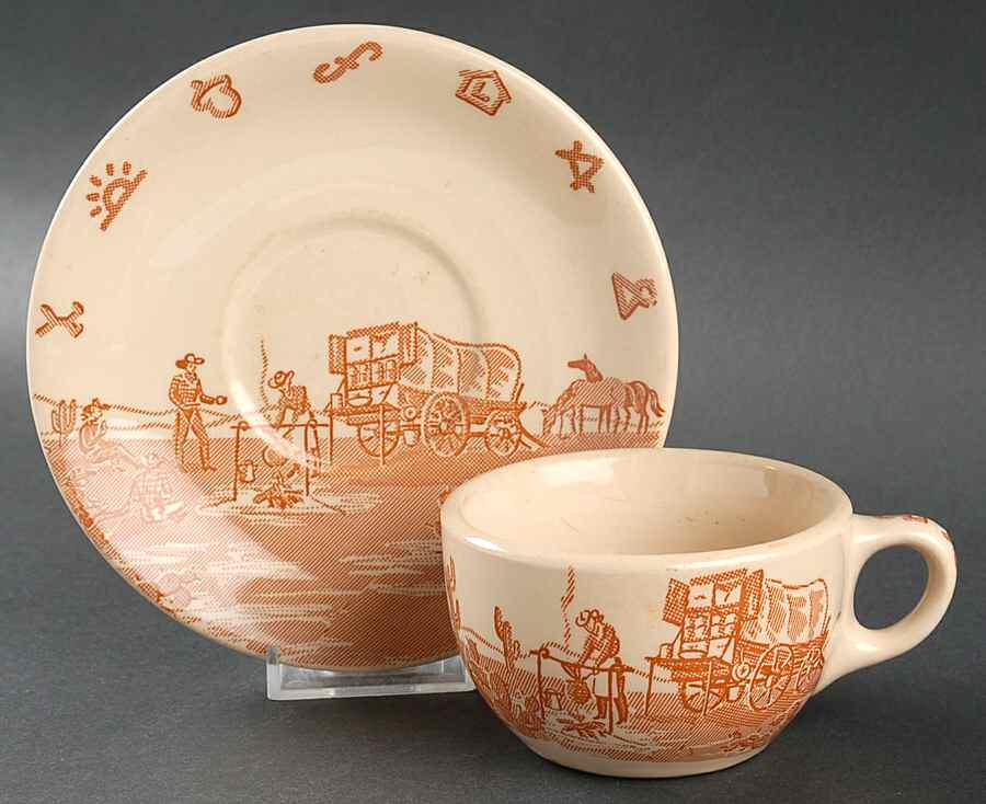 Chuck Wagon Flat Cup & Saucer Set by Wallace (American)-1