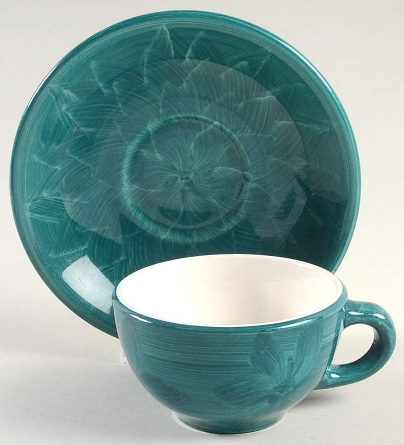Dahlia Flat Cup & Saucer Set by Wallace (American)-1