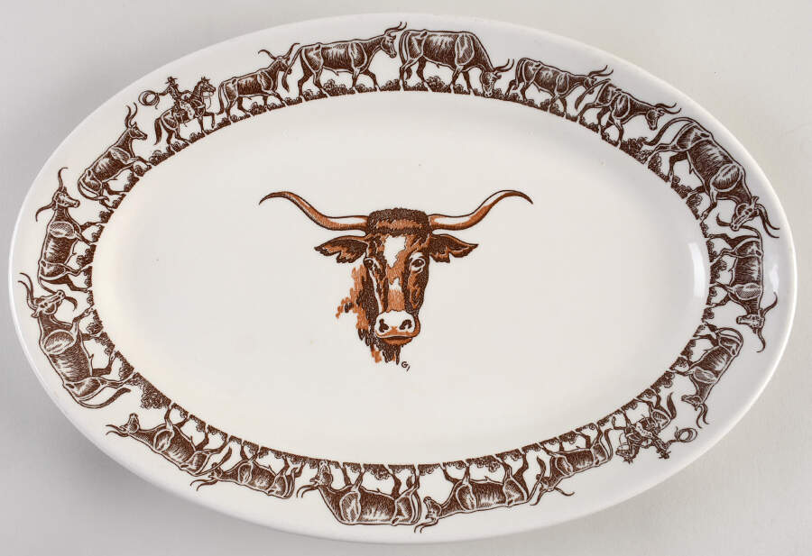 Long Horn (Westward Ho) 15" Oval Serving Platter by Wallace (American)-1