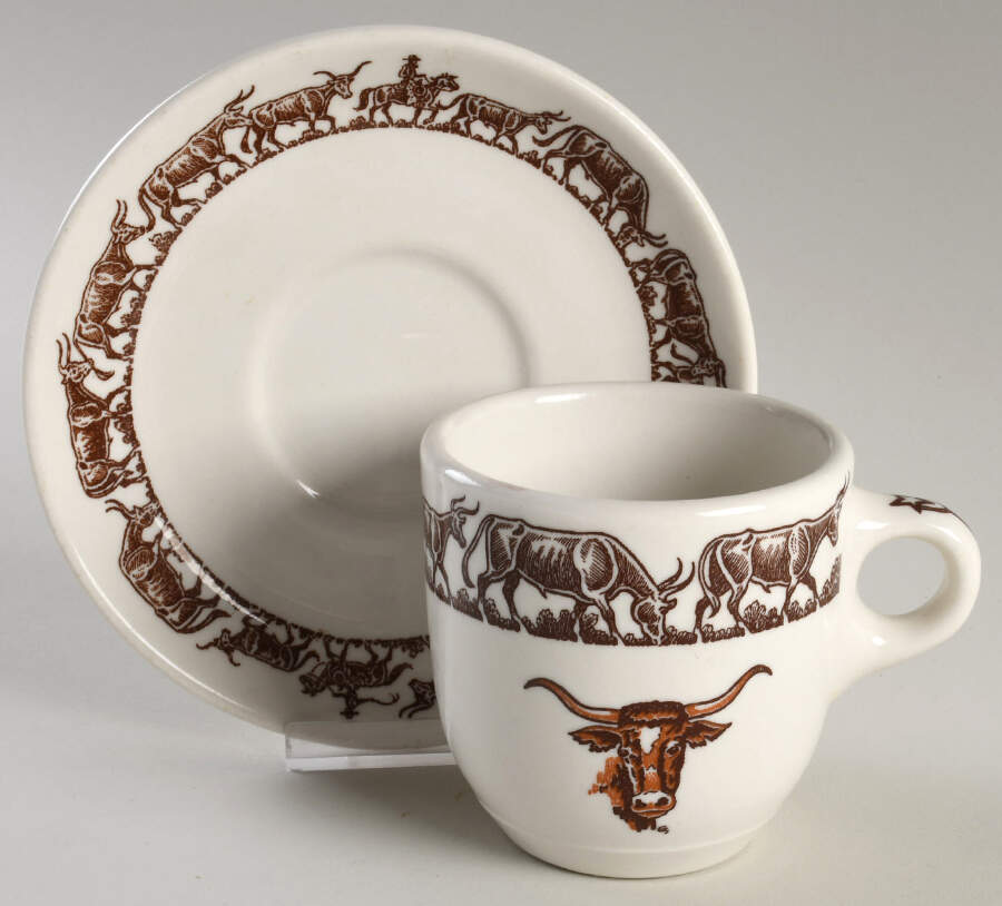 Long Horn (Westward Ho) Jumbo Cup & Saucer Set by Wallace (American)-1