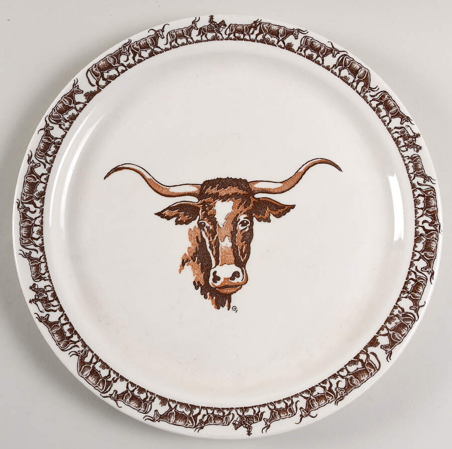 Long Horn (Westward Ho) 13" Chop Plate (Round Platter) by Wallace (American)-1