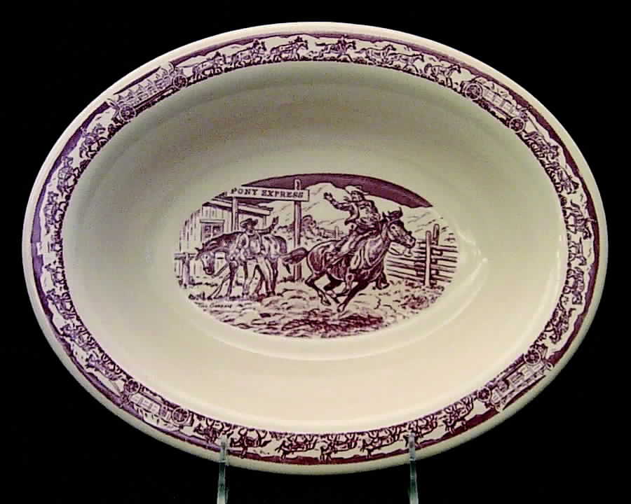 Pioneer Trails Brown 12" Oval Vegetable Bowl by Wallace (American)-1