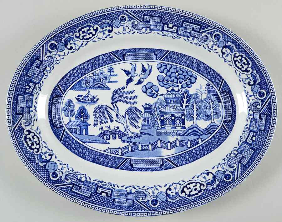 Old Willow Blue (No Trim) 11" Oval Serving Platter by Washington Pottery-1