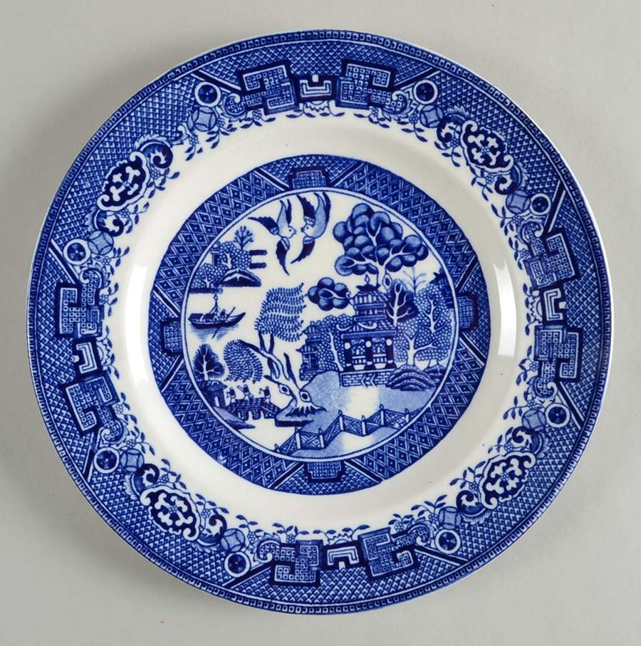 Old Willow Blue (No Trim) Luncheon Plate by Washington Pottery-1