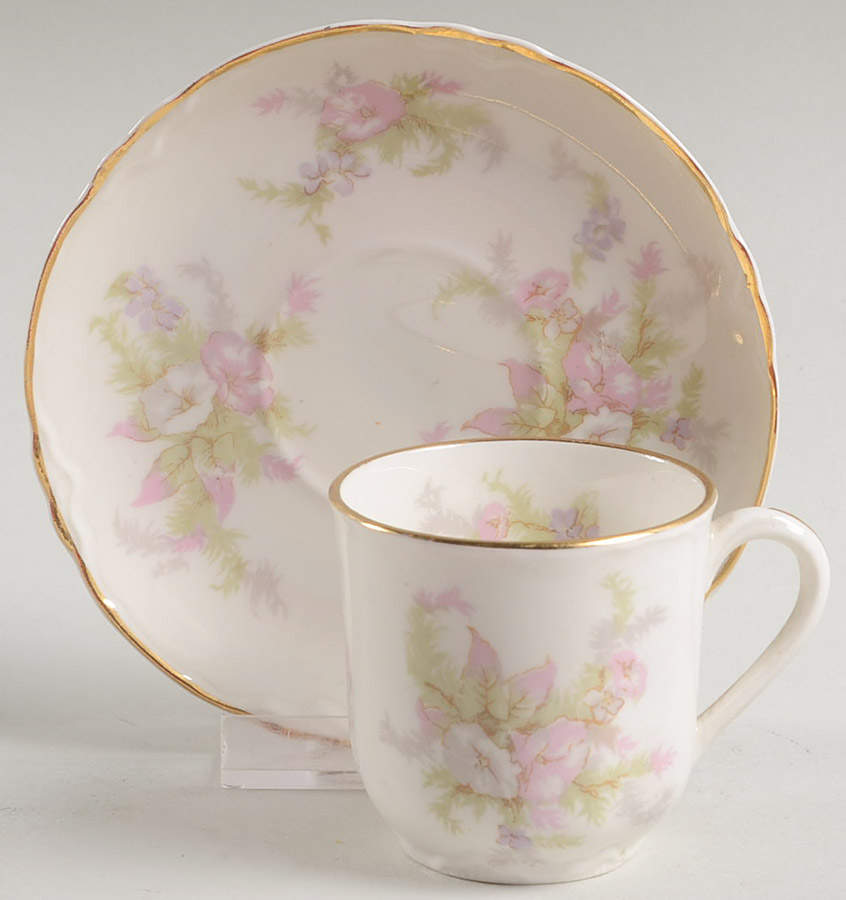 Apple Blossom (Thin Gold Trim) Flat Demitasse Cup & Saucer Set by Warwick-1