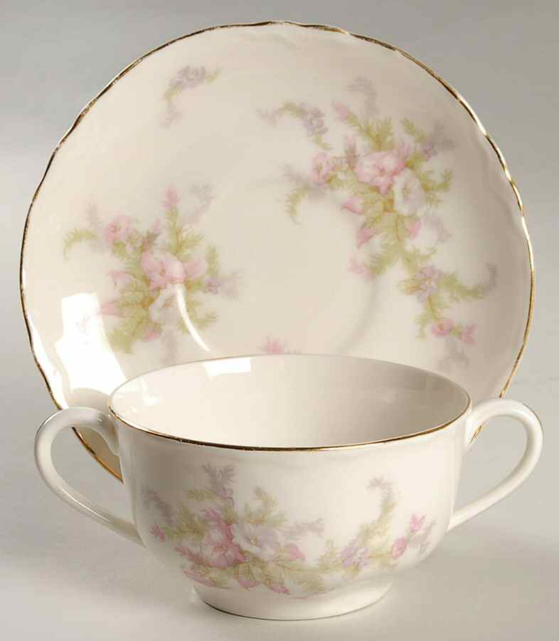 Apple Blossom (Thin Gold Trim) Flat Bouillon Cup & Saucer by Warwick-1