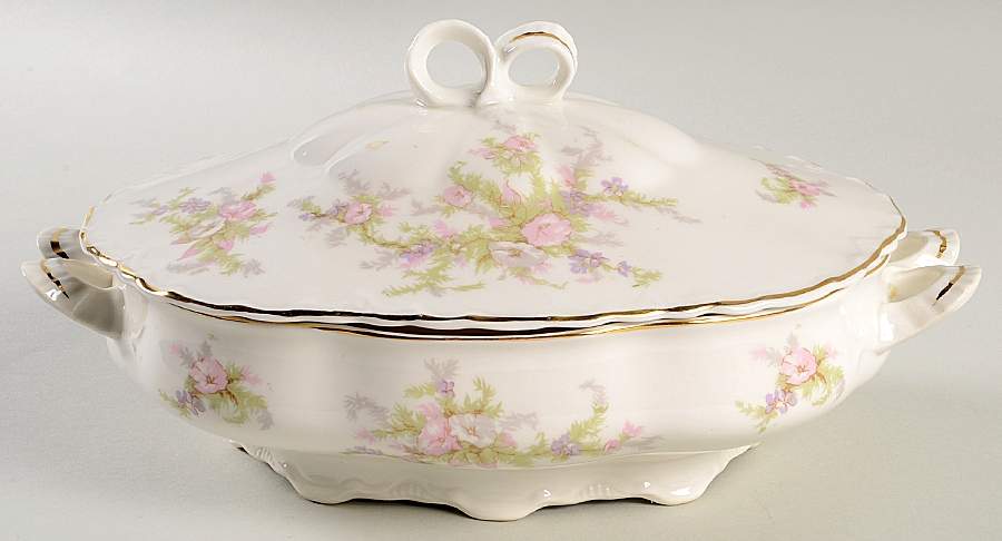 Apple Blossom (Thin Gold Trim) Oval Covered Vegetable by Warwick-1