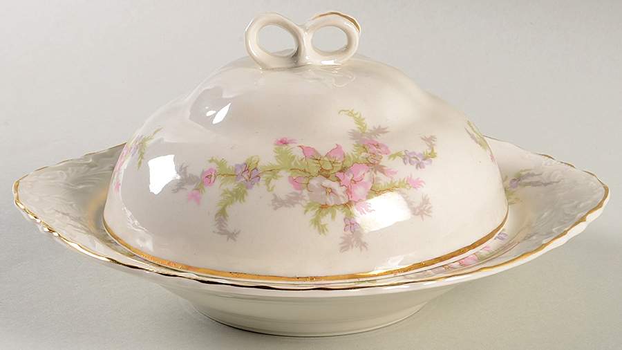 Apple Blossom (Thin Gold Trim) Round Covered Butter by Warwick-1