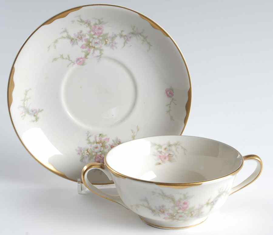 Avon Rose Footed Cream Soup Bowl & Saucer Set by Warwick-1