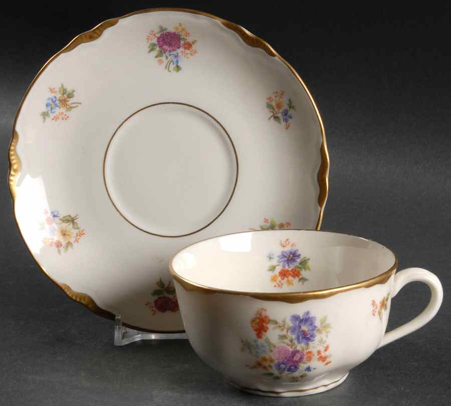 Bouquet Dresden (Scalloped) Flat Cup & Saucer Set by Warwick-1