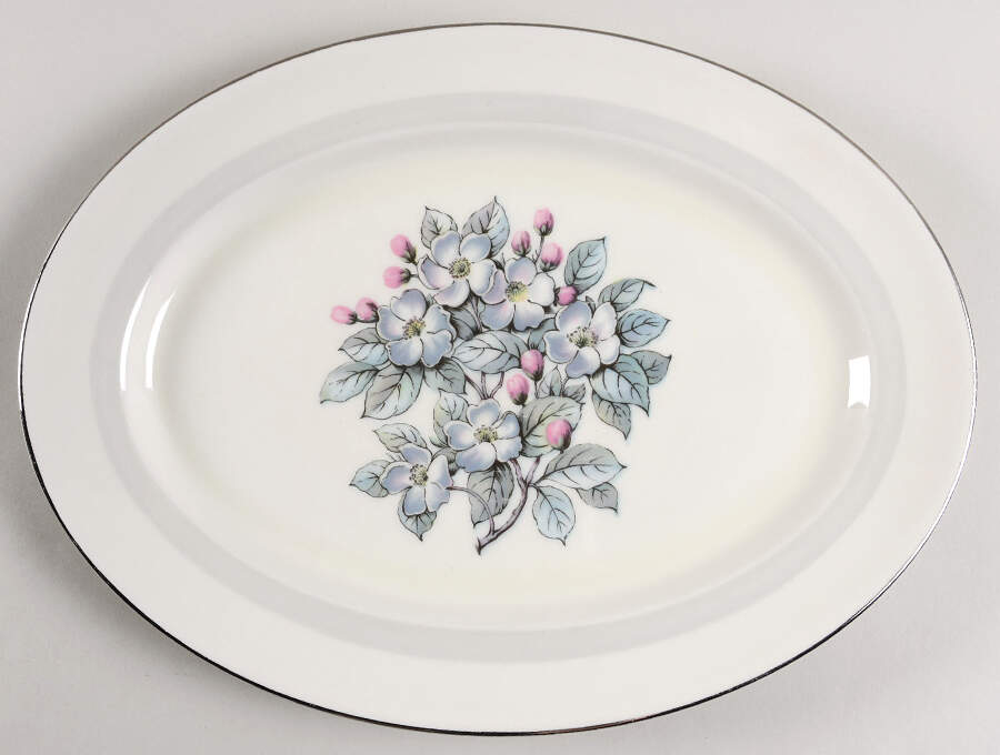 Gray Blossom 14" Oval Serving Platter by Warwick-1