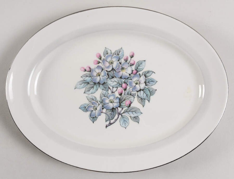 Gray Blossom 11" Oval Serving Platter by Warwick-1