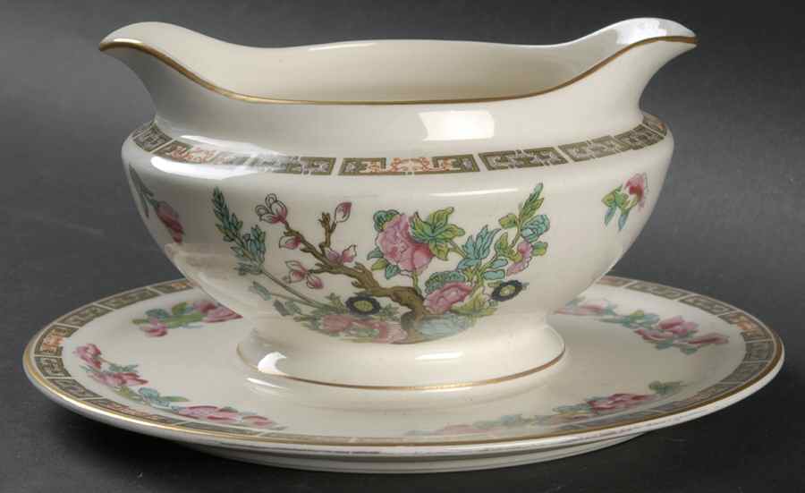 Indian Tree Gravy Boat with Attached Underplate by Warwick-1