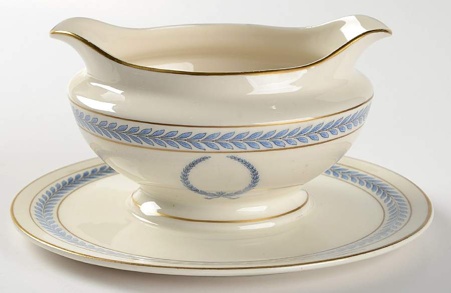 Neo Classic Blue (9566, Smooth) Gravy Boat with Attached Underplate by Warwick-1