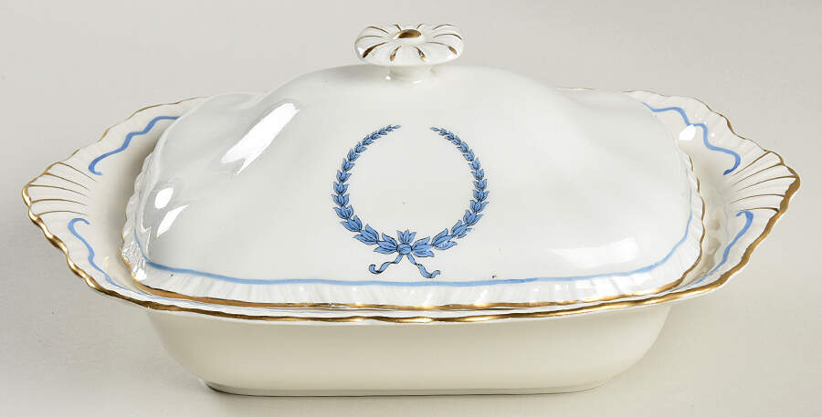 Neo Classic Blue (Scallop. Gold) Rectangular Covered Vegetable by Warwick-1