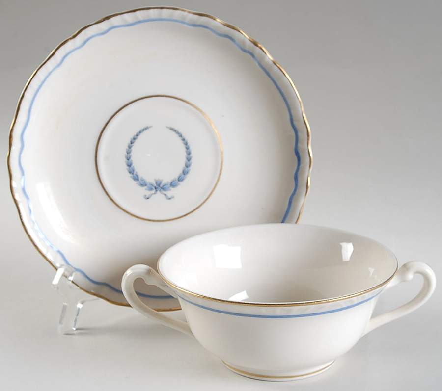Neo Classic Blue (Scallop. Gold) Footed Cream Soup Bowl & Saucer Set by Warwick-1