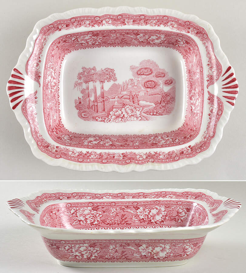 Tudor Rose Pink Rectangular Vegetable Bowl No Lid by Warwick-1