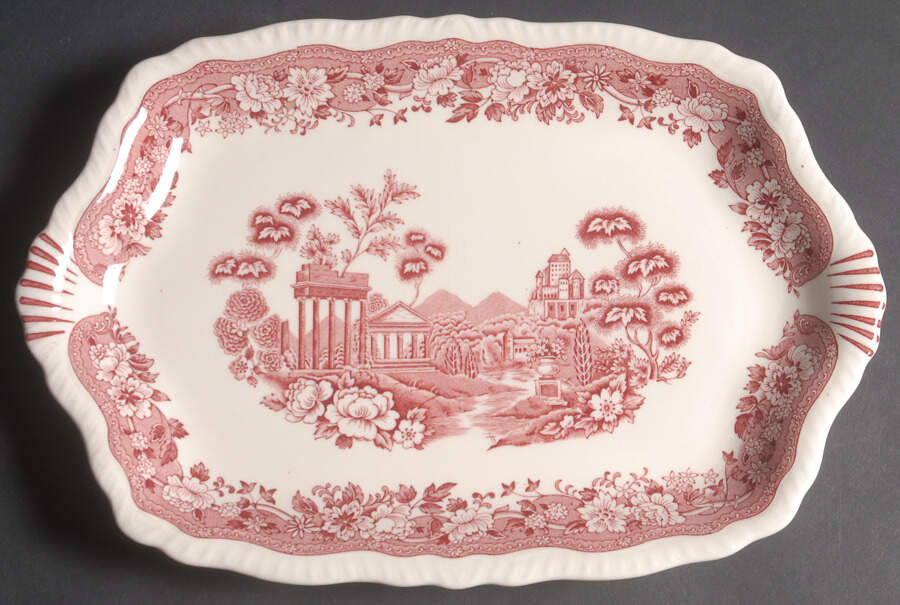 Tudor Rose Pink 13" Oval Serving Platter by Warwick-1