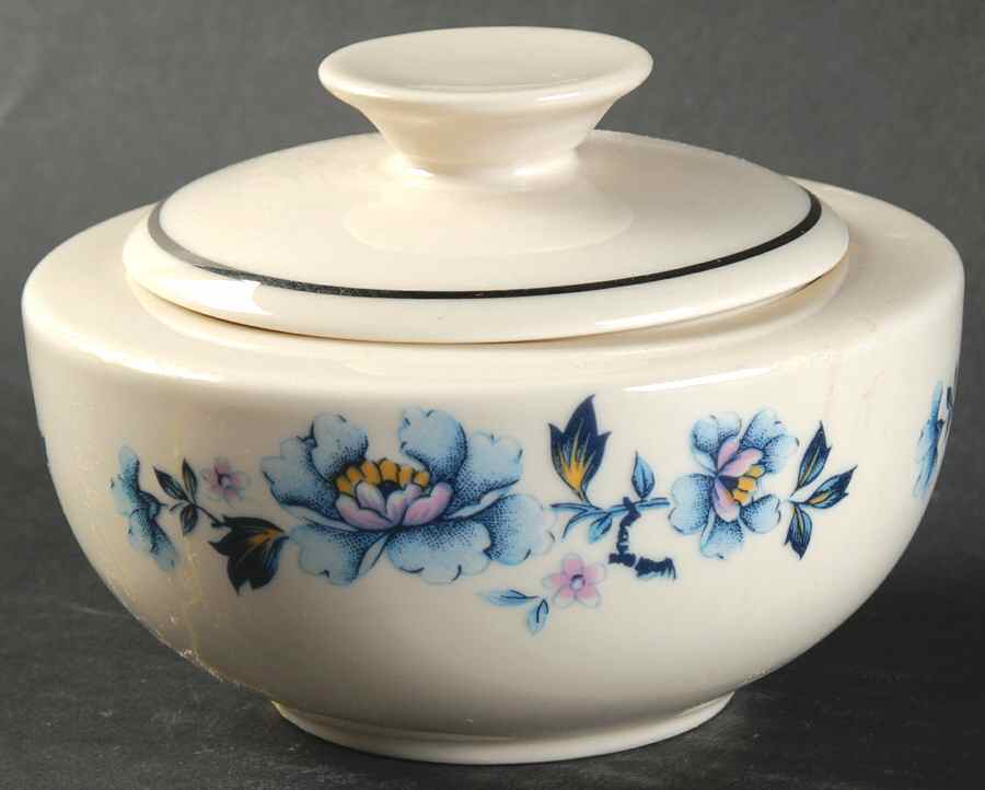 Blue Rose Sugar Bowl & Lid by Woodmere-1