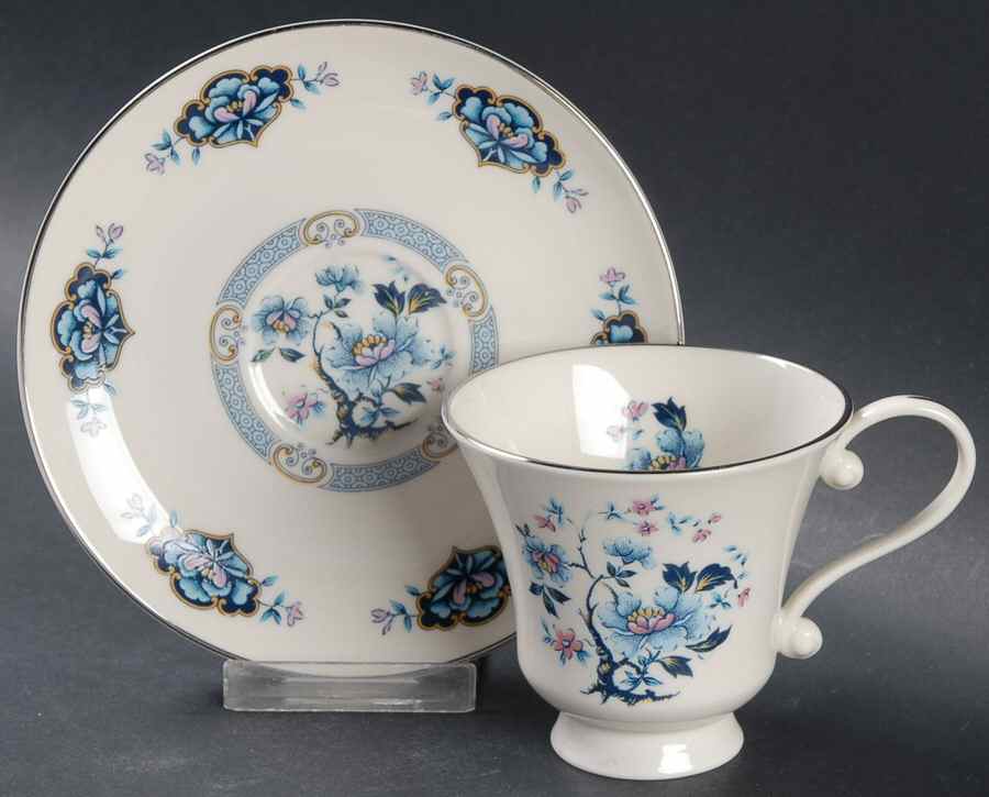 Blue Rose Footed Cup & Saucer Set by Woodmere-1