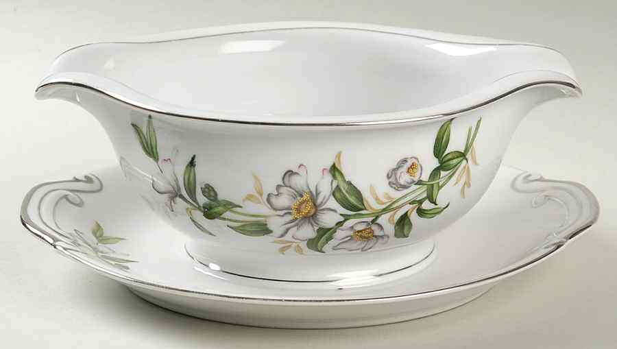 Camellia (6022, Rim Shape) Gravy Boat with Attached Underplate by Wentworth-1
