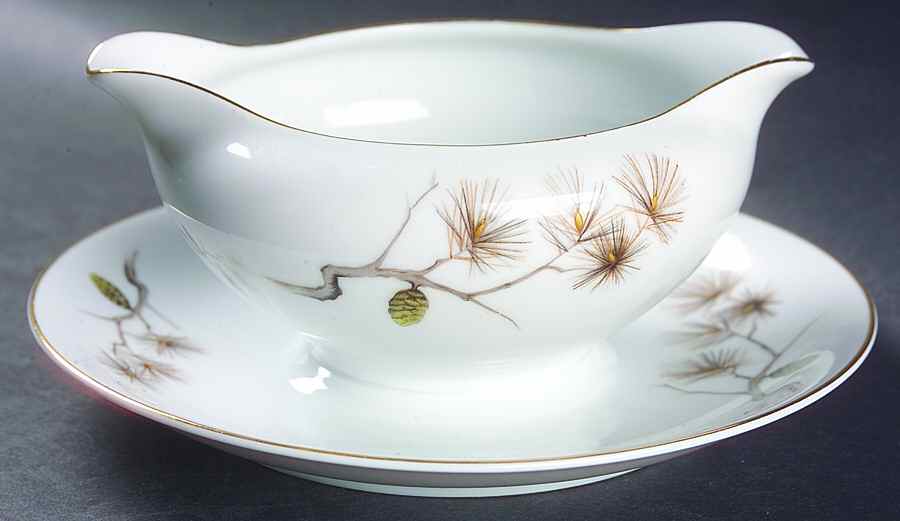 Golden Pine Gravy Boat with Attached Underplate by Wentworth-1