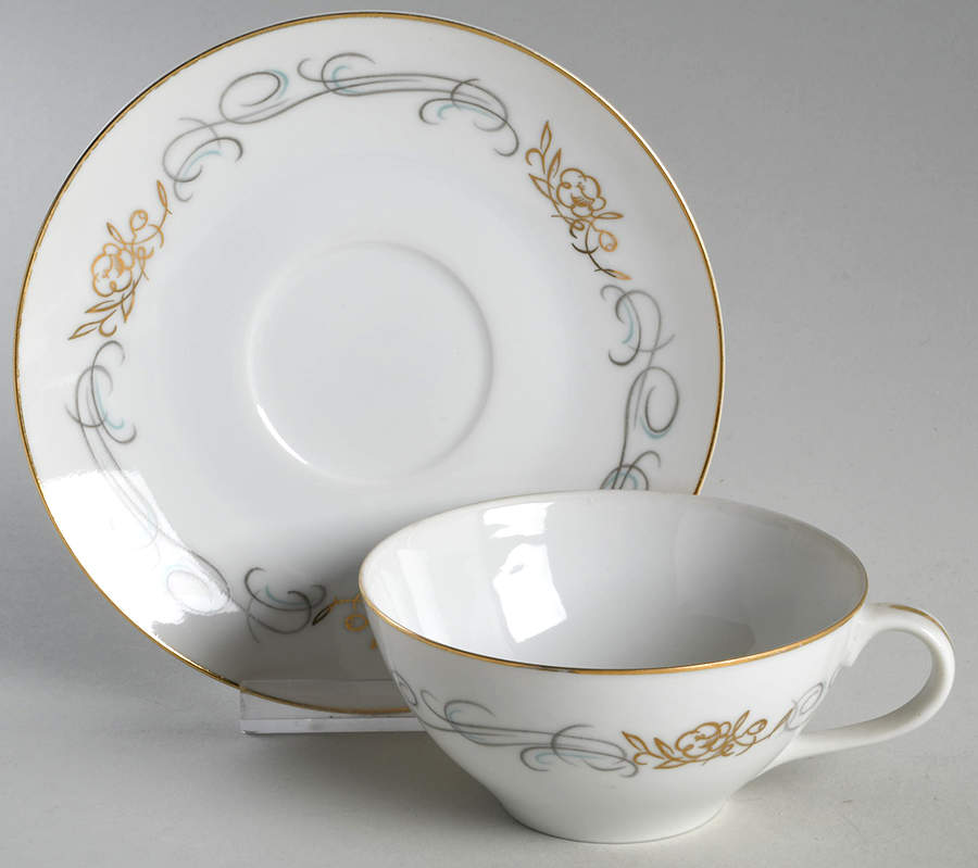 Golden Scroll Flat Cup & Saucer Set by Wentworth-1