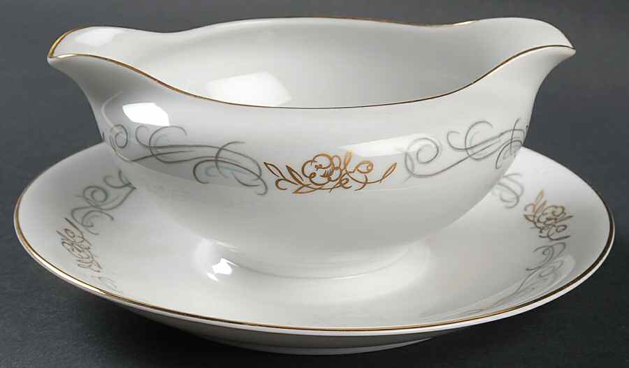 Golden Scroll Gravy Boat with Attached Underplate by Wentworth-1