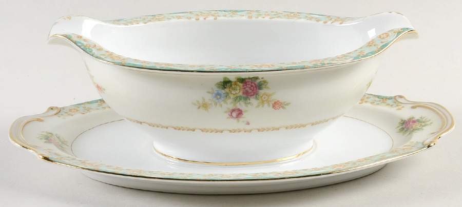 Greenleigh (All Green Border) Gravy Boat with Attached Underplate by Wentworth-1