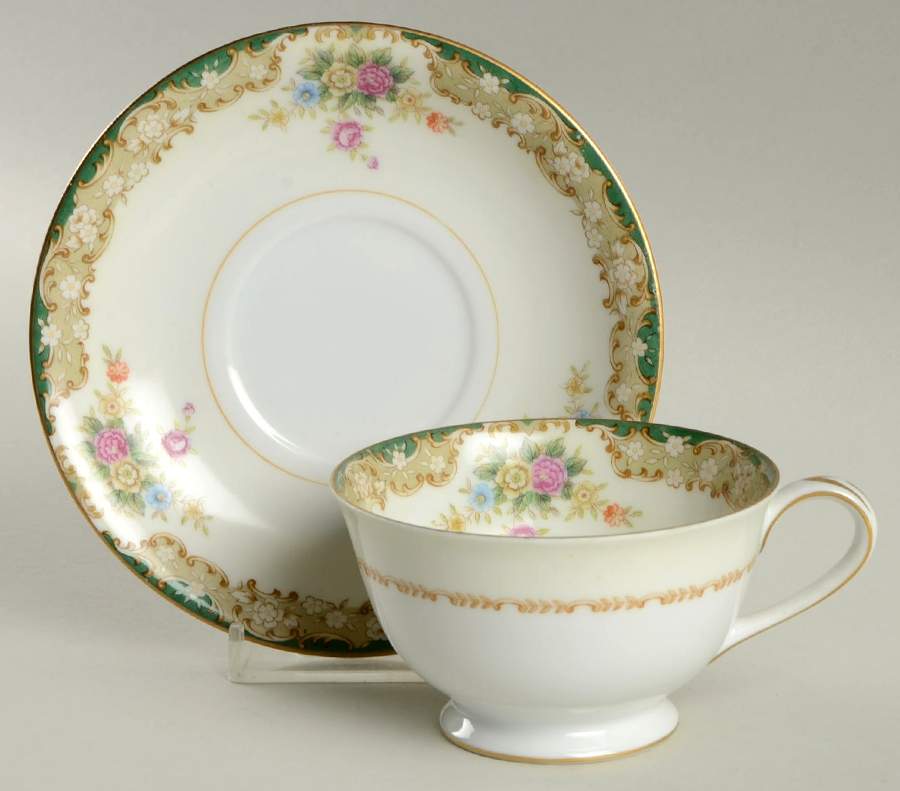 Greenleigh (All Green Border) Footed Cup & Saucer Set by Wentworth-1