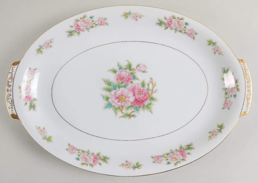 Pink Peony 15" Oval Serving Platter by Wentworth-1