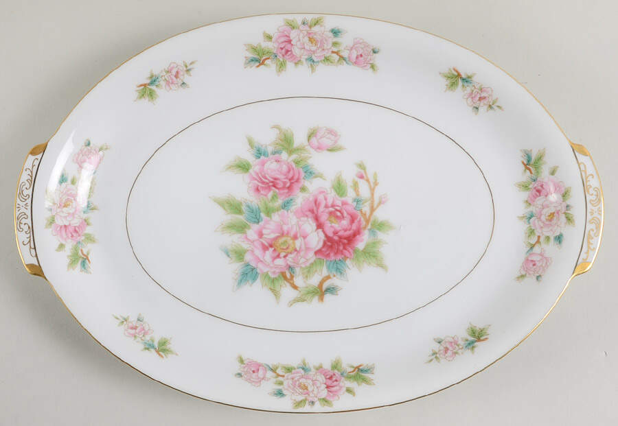 Pink Peony 12" Oval Serving Platter by Wentworth-1