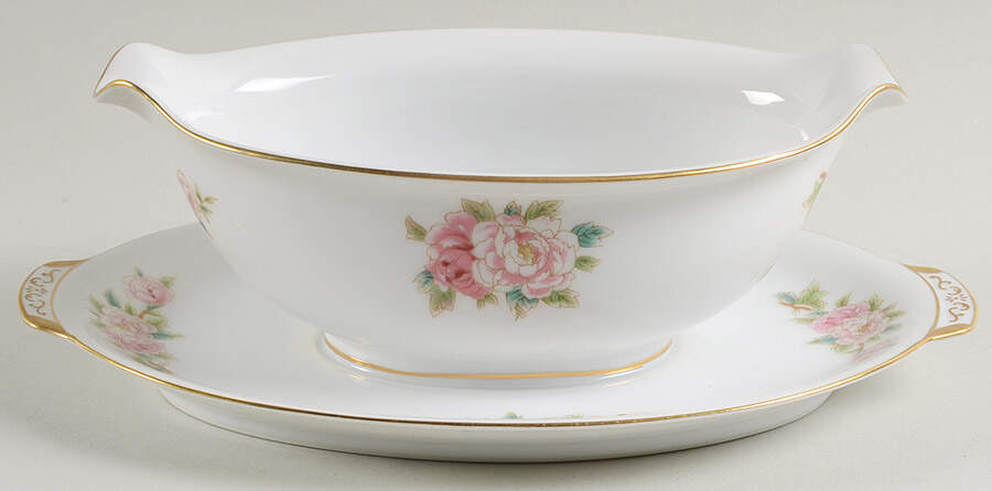 Pink Peony Gravy Boat with Attached Underplate by Wentworth-1